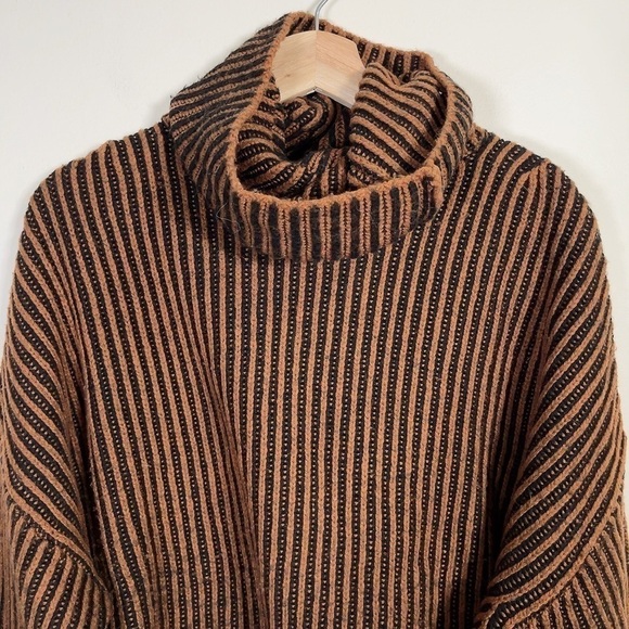 Zara Striped Earth Tone Turtle Neck Wool  Blend Sweater.  Beautiful chunky knit - Picture 3 of 14